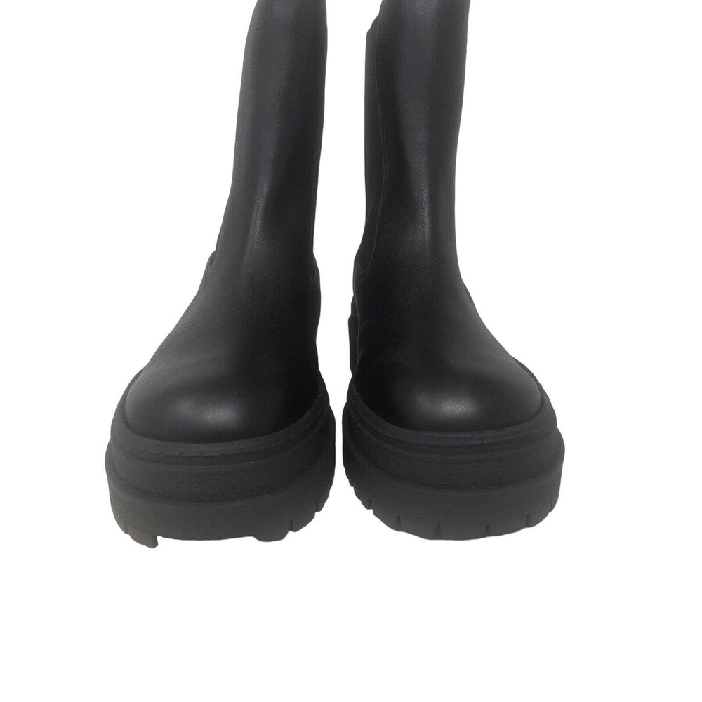 Good American Combat Boot Black Leather Lined Lug Sole Platform Sz 7-NWOB - Picture 6 of 8